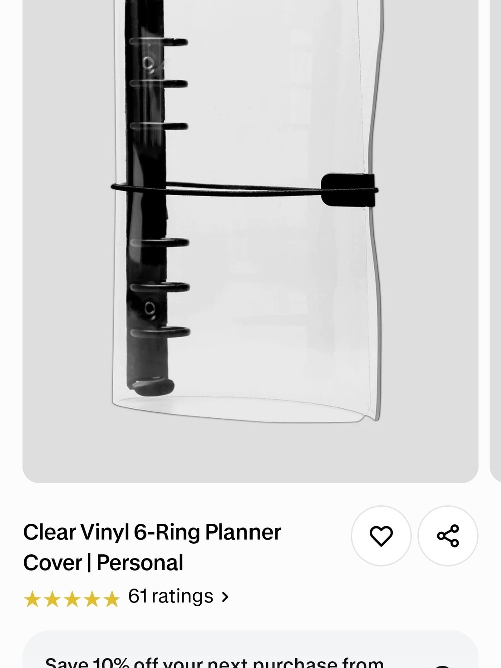 Clear Vinyl 6-Ring Planner Cover with Elastic Closure
